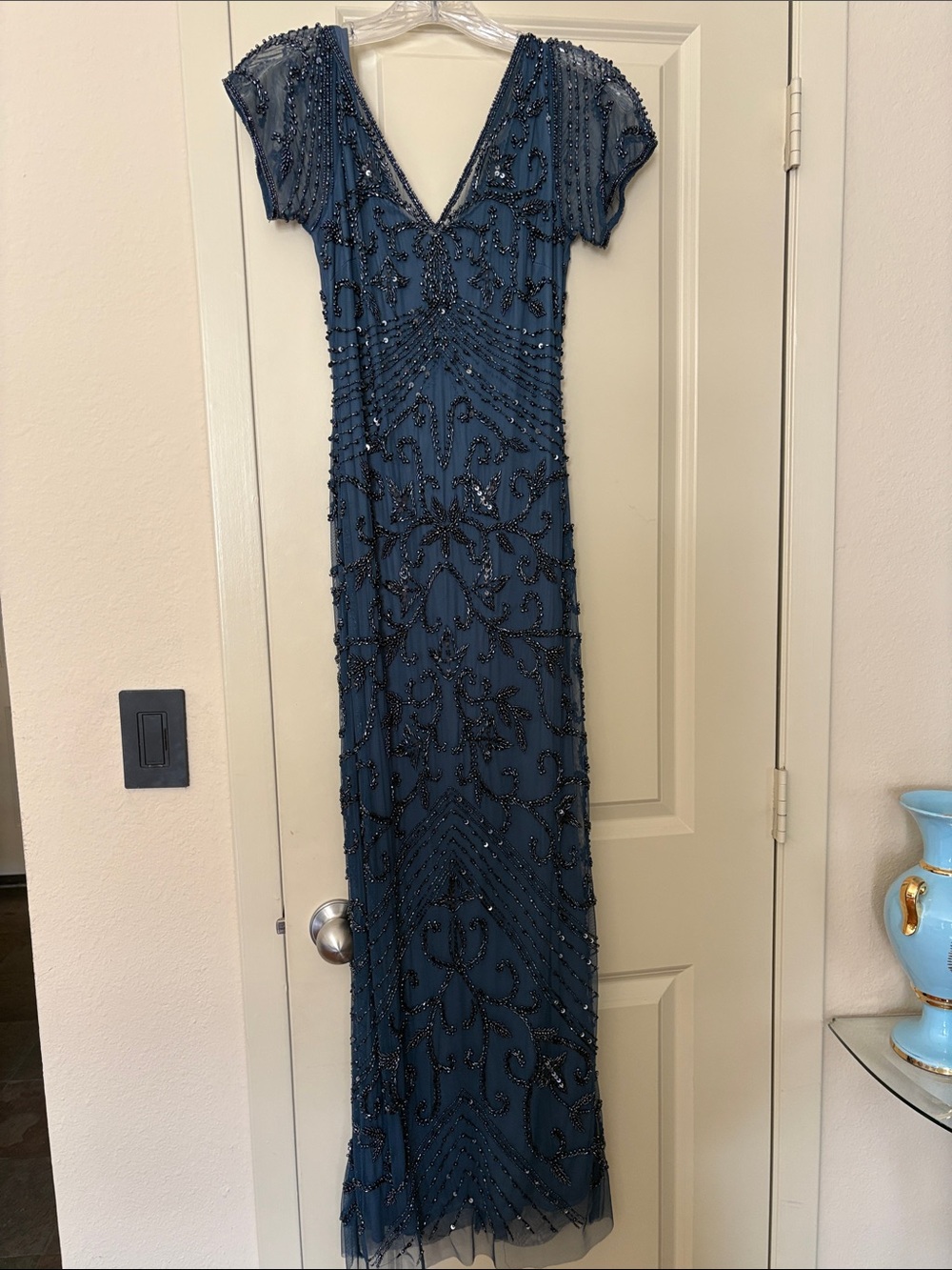 Pisarro Nights Beaded Navy V-Neck Maxi Dress